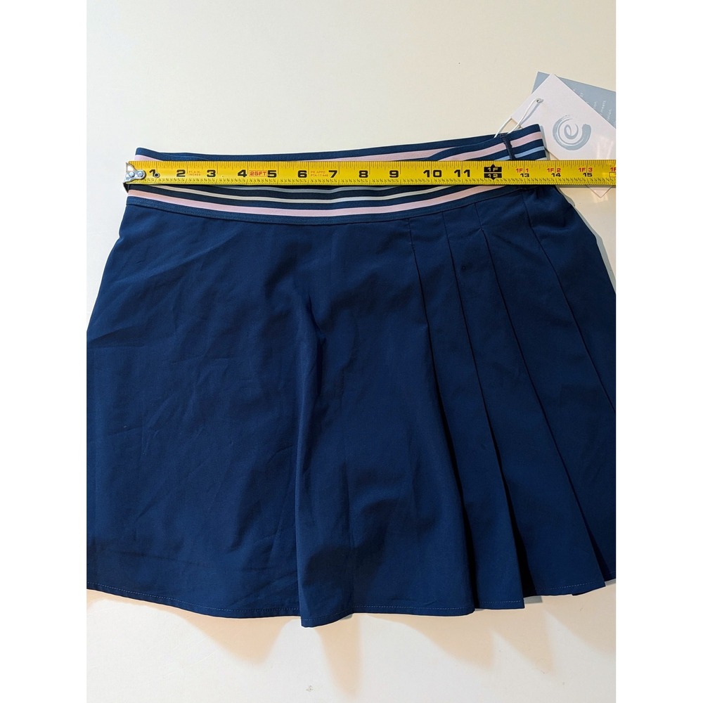 NWT CALME by Johnny Was Navy Pleated Tennis Skirt Striped Waistband Medium - Picture 8 of 9